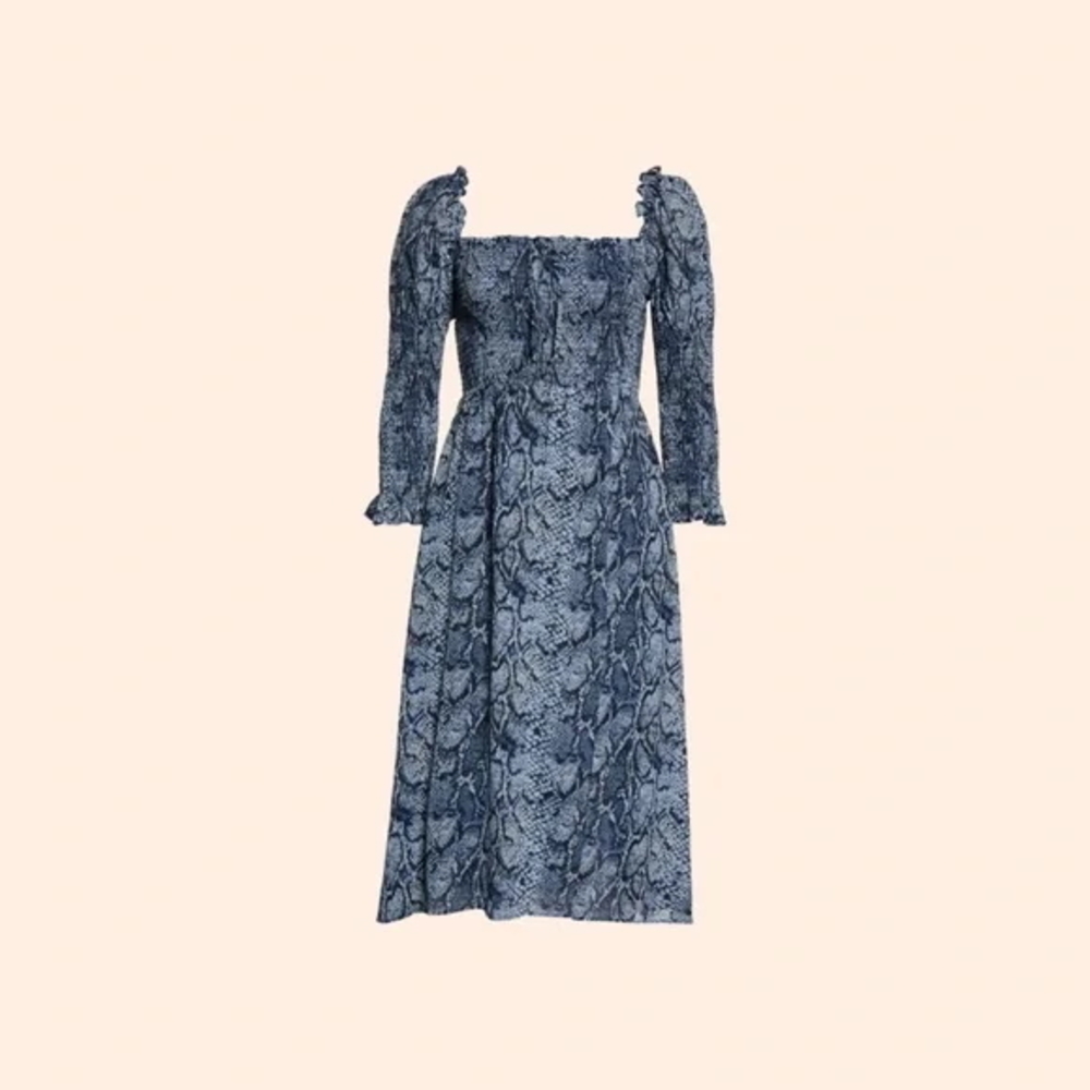 Reformation Blue Snake-Print Midi Dress